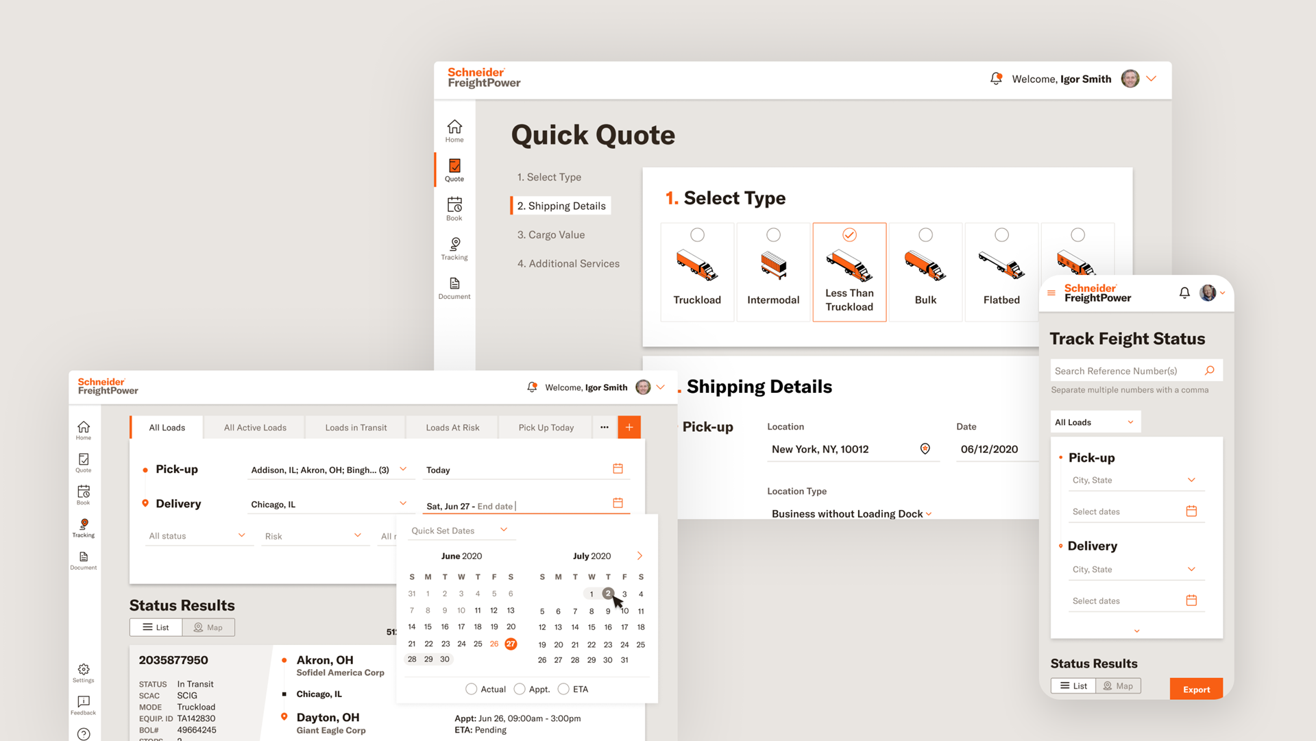 Schneider Freight Power user interface