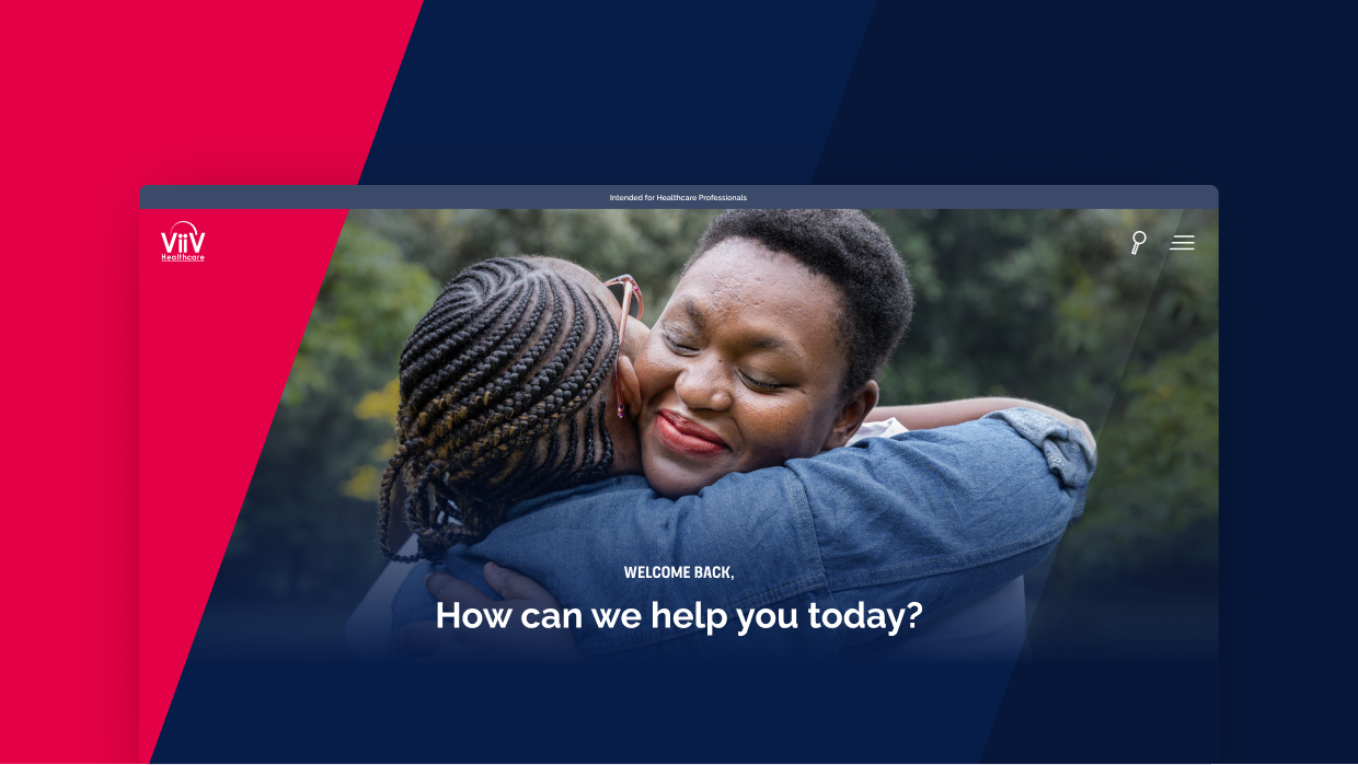 ViiV Healthcare website mock-up, showing picture of two people hugging